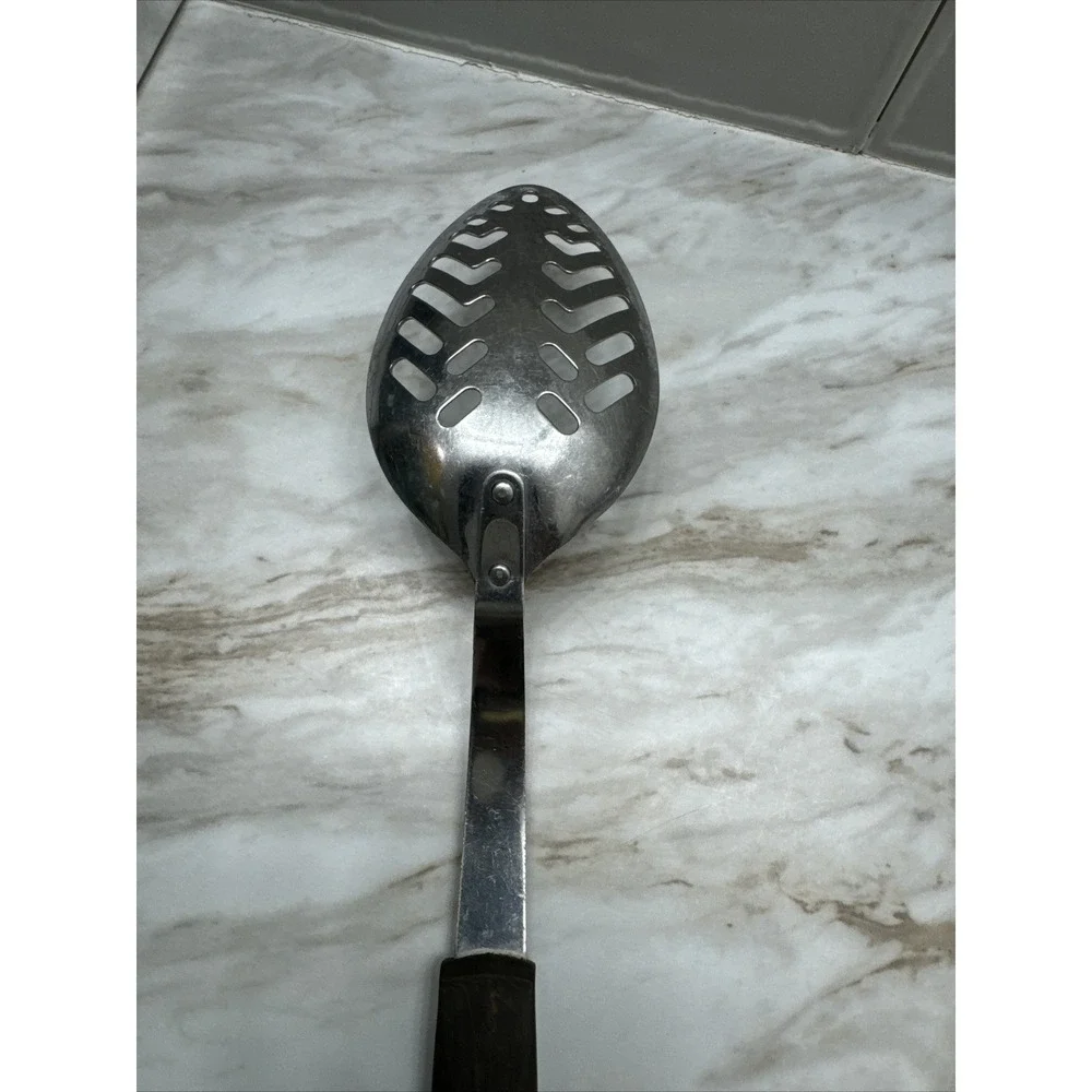 Vintage Cutco Slotted Cooking/Serving Spoon Brown Swirl Handle No.13 Made in USA